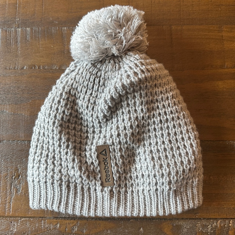 Reebok Light Gray Knit Beanie with Pom